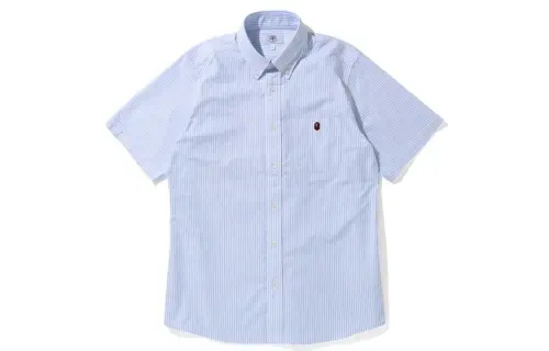 A BATHING APE Shirts Men's Blue Pointed Collar Moderate Straight Fit