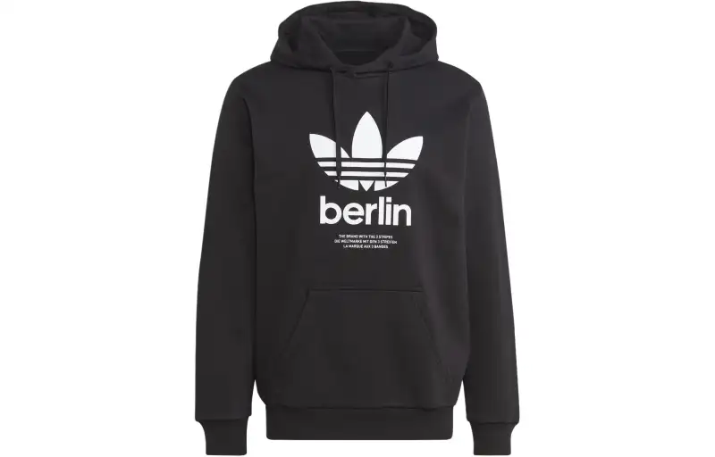 Adidas Originals Colorful Three Stripes Icone Berlin City Originals Hoodie Sweatshirt Men's Black