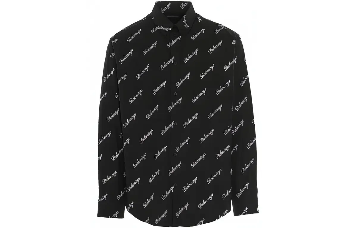 Balenciaga All Over Logo Button Down Shirt