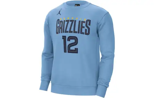Jordan Air NBA Memphis Grizzlies, Ja Morant, Alphanumeric Crew Neck Fleece Lined Sweatshirt Men's Light Blue