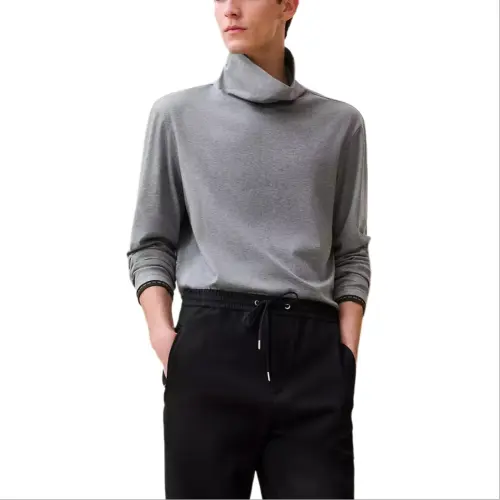 HERMES T Shirts Men's Gray Turtleneck Moderate Straight Fit