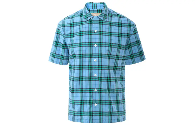 Burberry Shirts Men's Blue Green Plaid Pointed Collar Moderate Other