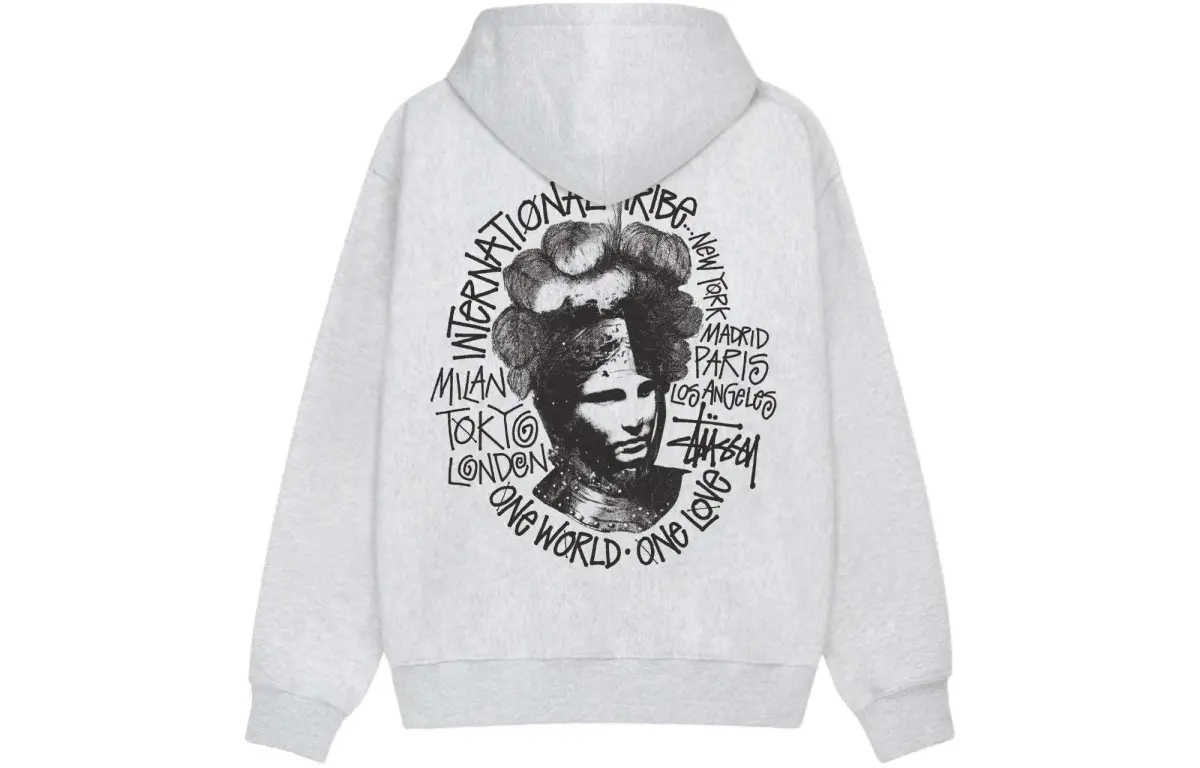 Stussy SS24 CAMELOT HOODIE Printed Pattern Fleece Lined Hooded Long Sleeved American Vintage Pullover Sweatshirt Unisex