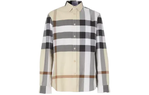 Burberry Shirts Men's Beige Gray Pointed Collar Moderate Shirt