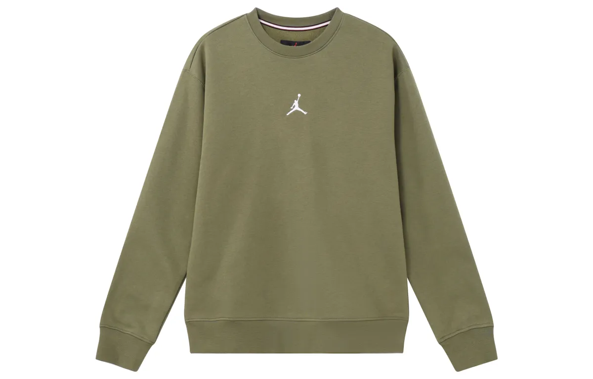 Jordan ESSENTIALS Logo Print Crew Neck Fleece Lined Casual Sweatshirt Men's Medium Olive Green
