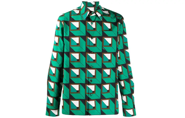 PRADA Shirts Men's Green Lapel Moderate Other
