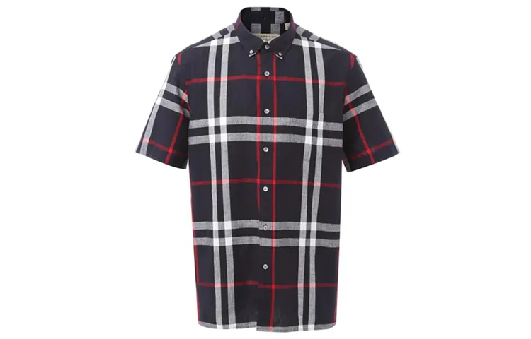 Burberry Shirts Men's Dark Blue Lapel Moderate Shirt