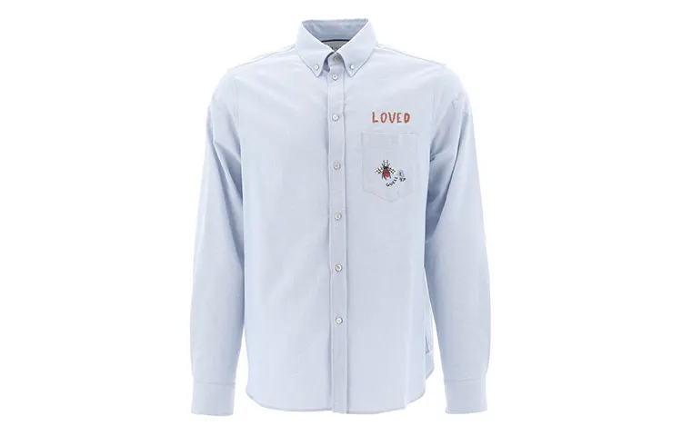 GUCCI Shirts Men's Light Blue Pointed Collar Moderate Shirt