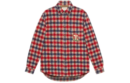 【Previous Season】mushroom embroidery check shirt