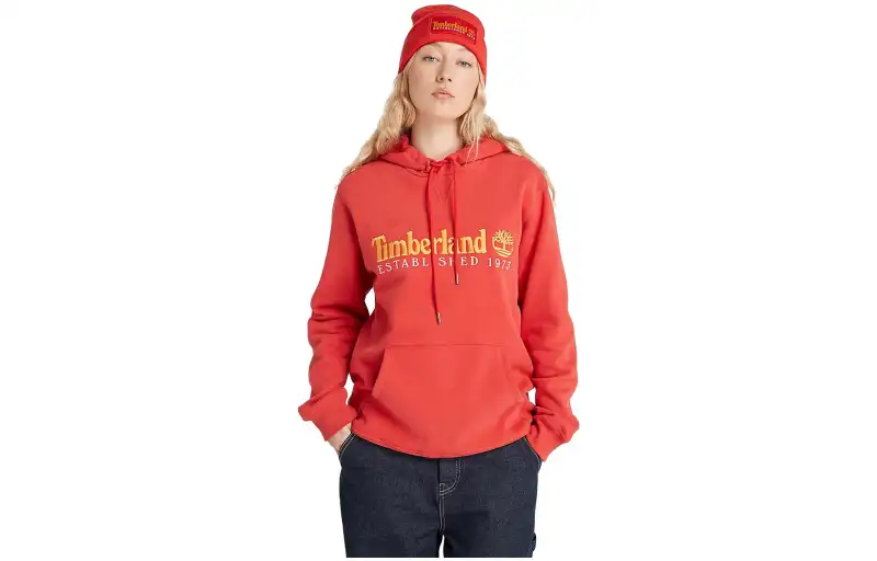 Timberland Sweatshirts Unisex Red Hooded Moderate Regular
