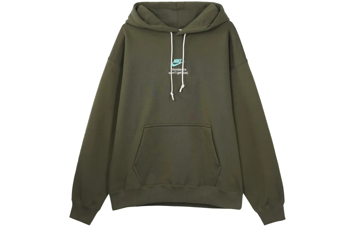 Nike Casual Hooded Fleece Lined Long Sleeved Pullover Sweatshirt Men's Olive Green