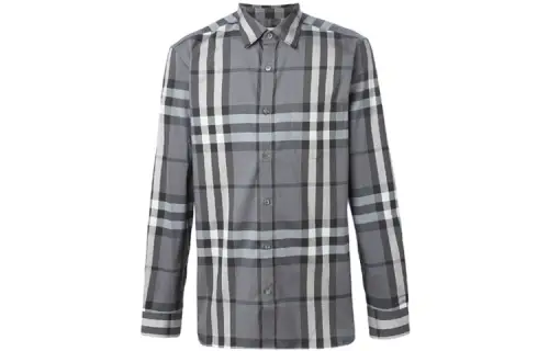 Burberry Men Check Stretch Cotton Shirt Grey/White/Black