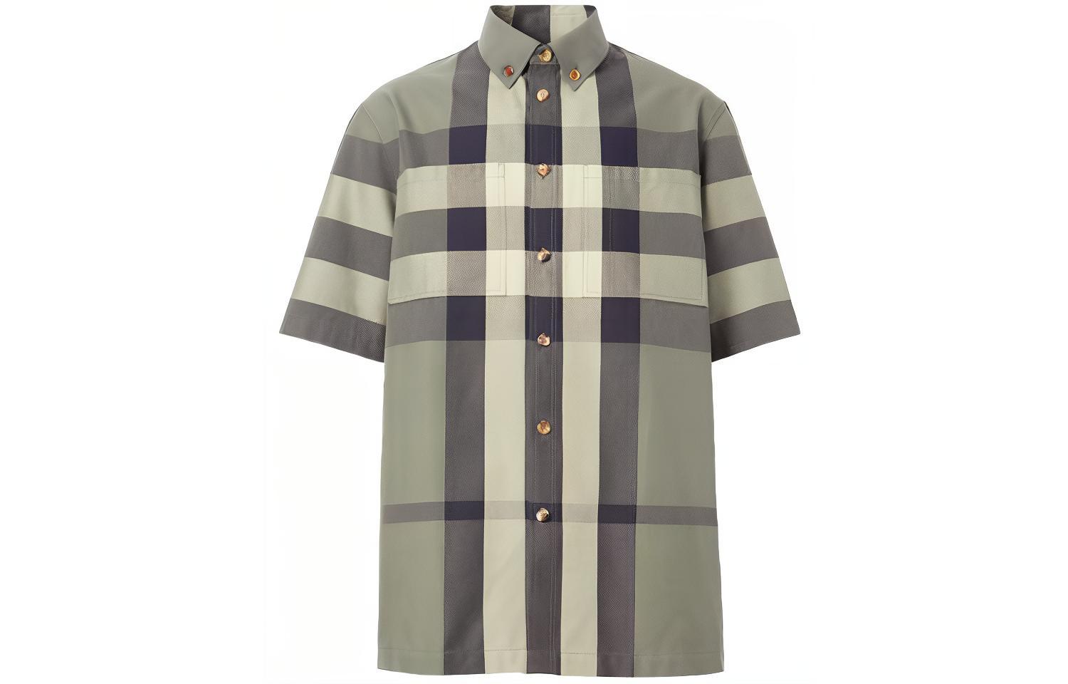 Burberry Burberry SS21 plaid lapel casual short-sleeved shirt for men, military green