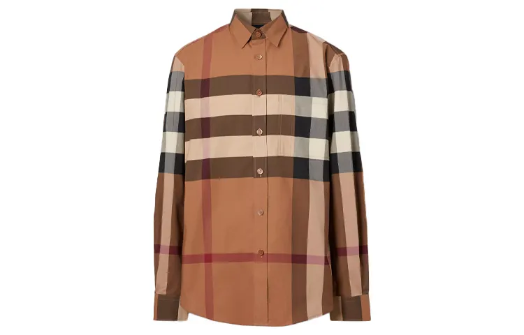 Burberry Check Stretch Poplin Long Sleeve Shirt