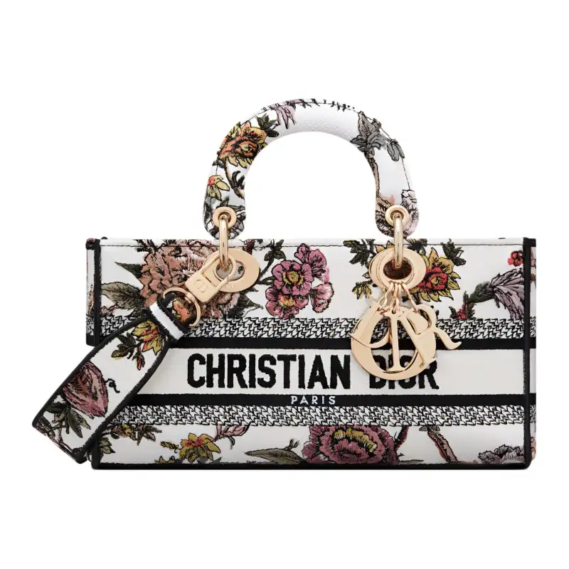 DIOR Lady D Joy Embroidery Handbag, Shoulder Bag, Crossbody Bag, Handbag Medium Women's White/Multicolor