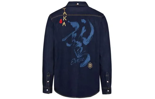 EVISU Shirts Men's Denim Blue Lapel Moderate Denim