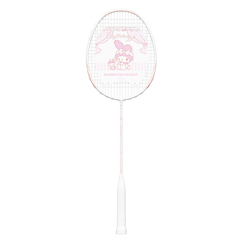 Sanrio Full Carbon Badminton Rackets Offensive Type Heavy Head, Stiff Shaft Advanced Level 670MM 4U/G4 White Pink