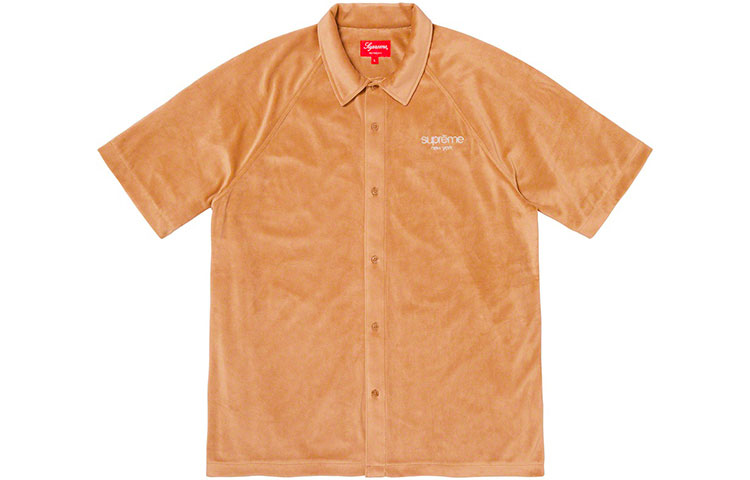 Supreme FW19 Week 10 Velour S/S Shirt Gold Velvet short-sleeved American trendy shirt for men and women, gold