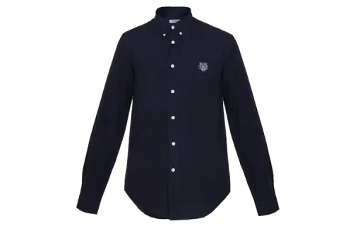 KENZO Shirts Men's Dark Blue Pointed Collar Moderate Shirt