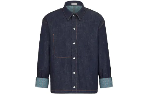DIOR Quarterly New Products Shirts Men's Blue Lapel Moderate Shirt