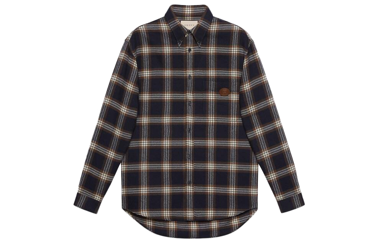 GUCCI Shirts Men's Navy Blue Pointed Collar Moderate Other