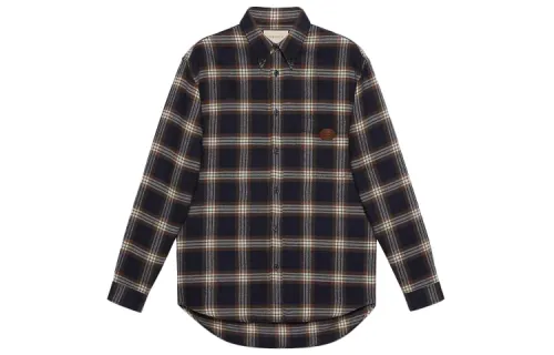 GUCCI Shirts Men's Navy Blue Pointed Collar Moderate Other