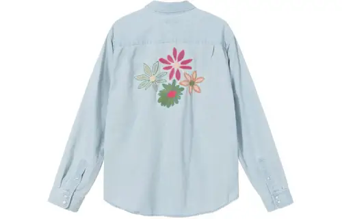 Stussy Flower Embroidered Denim Long Sleeve Shirt