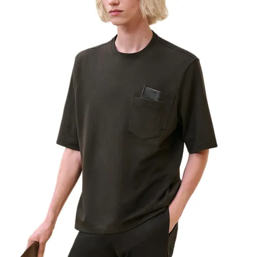 HERMES T Shirts Men's Black Crew Neck Moderate Straight Fit