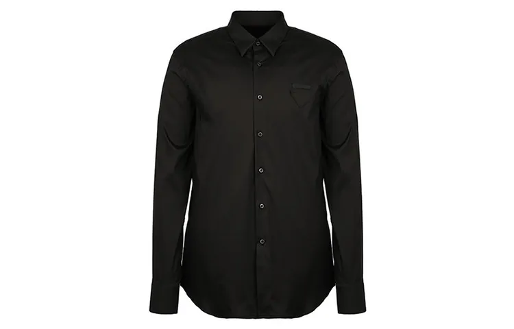 PRADA Shirts Men's Black Pointed Collar Moderate Shirt