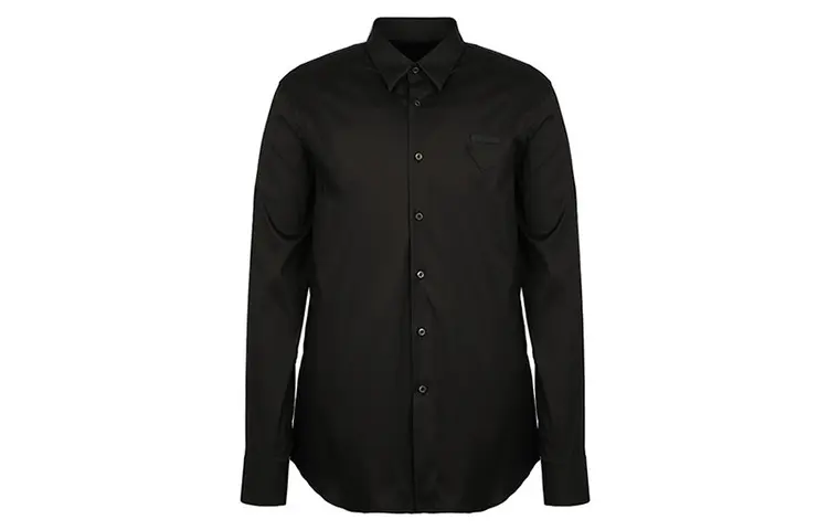 PRADA Shirts Men's Black Pointed Collar Moderate Shirt