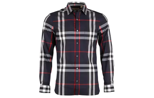 Burberry Shirts Men's Navy Blue Pointed Collar Moderate Other