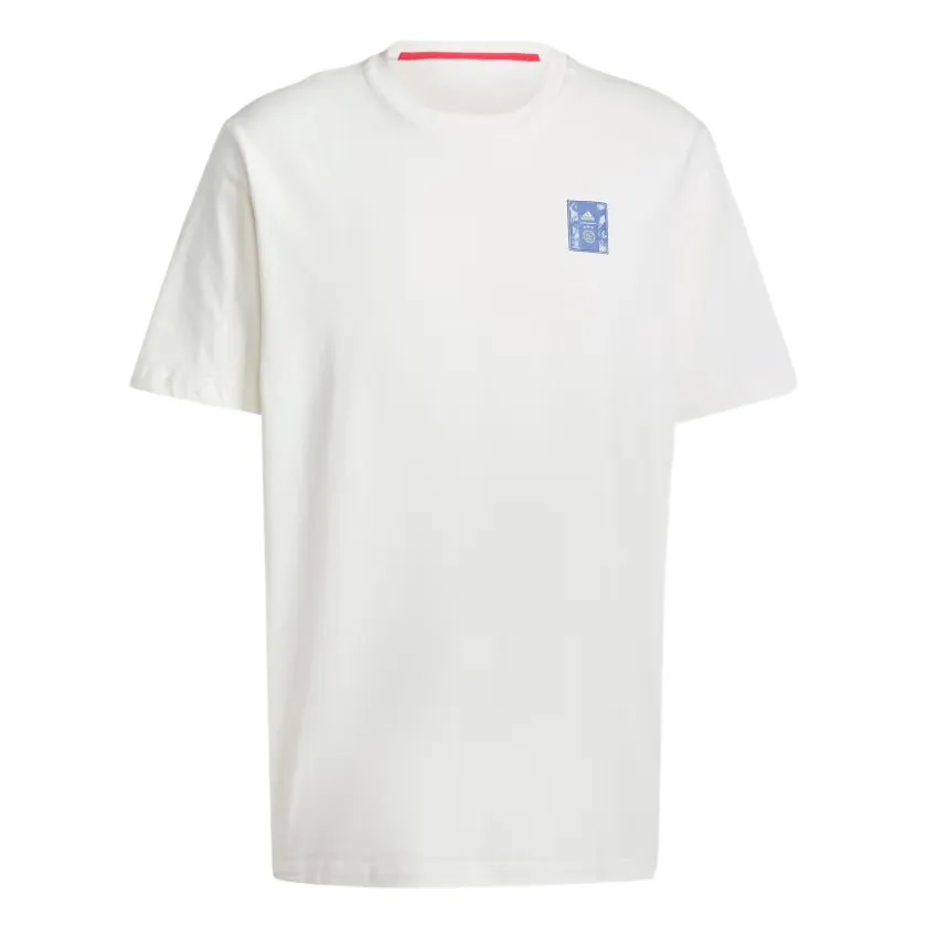 Adidas Ajax Amsterdam T-Shirts Men's Ecru Crew Neck Moderate Straight Fit