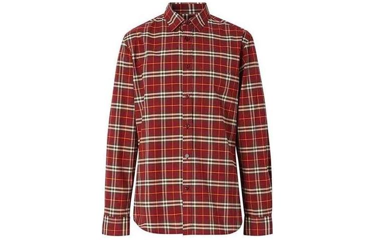 Burberry Burberry colorblock plaid single-breasted long-sleeved shirt for men, red
