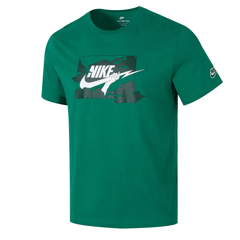 Nike Club T-Shirts Men's Green Crew Neck Moderate Straight Fit