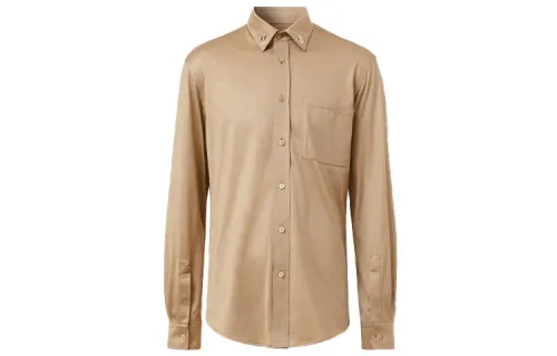 Burberry Shirts Men's Soft Yellow Brown Pointed Collar Moderate Other