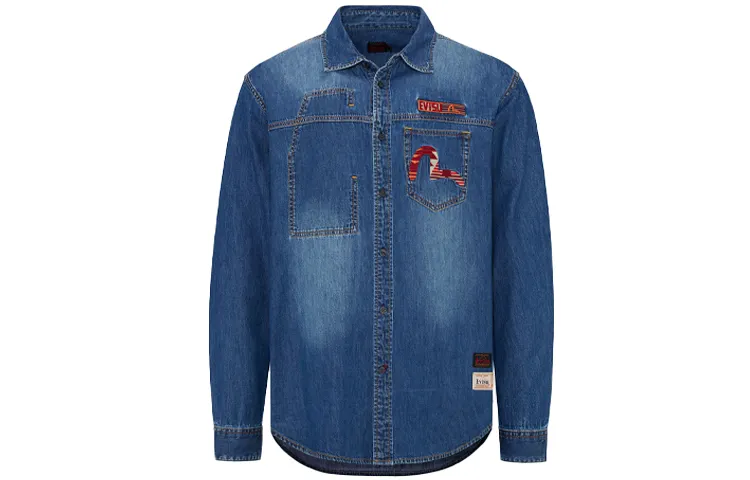 EVISU Shirts Men's Blue Lapel Moderate Denim