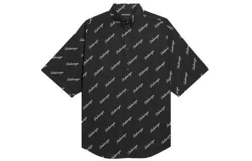 Balenciaga Allover Script Logo Button Down Shirt