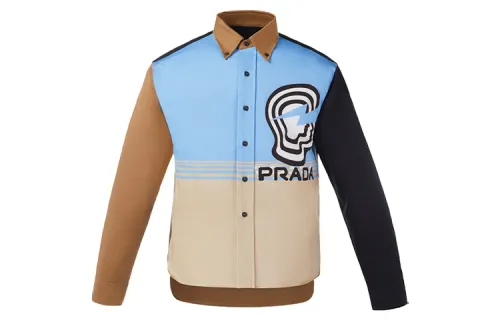 PRADA Shirts Men's Sky Blue Pointed Collar Moderate Other