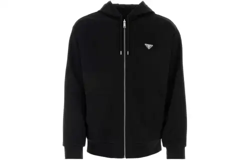 PRADA Sweatshirts Men's Black Hooded Moderate Cardigan