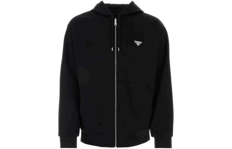 PRADA Sweatshirts Men's Black Hooded Moderate Cardigan