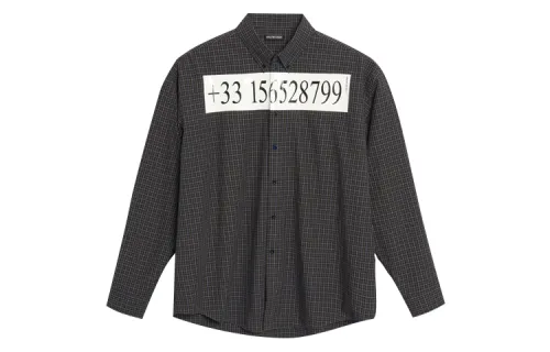 Balenciaga Shirts Men's Black Pointed Collar Moderate Other