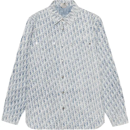 DIOR Quarterly New Products Shirts Men's Blue White Lapel Moderate Shirt