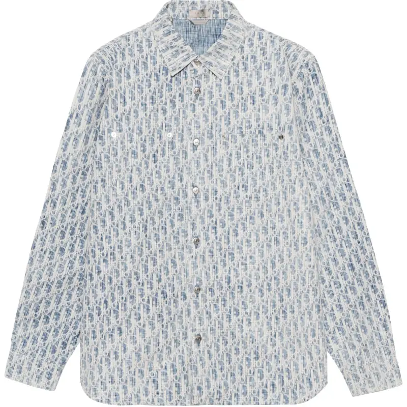 DIOR Quarterly New Products Shirts Men's Blue White Lapel Moderate Shirt