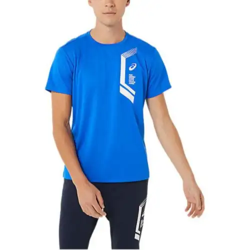 ASICS T Shirts Men's Blue Crew Neck Moderate Straight Fit