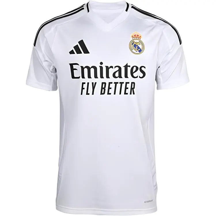 Adidas Real Madrid Fan Jersey 24-25 Retro Breathable V-Neck Letter-Print Sports Casual Short-Sleeve T-Shirt Men's White