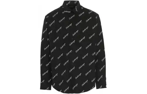 Balenciaga All Over Logo Button Down Shirt