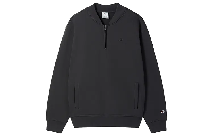 Champion FW24 Champion Embroidery Small C Logo Half Zip Solid Color Basic Casual Versatile Fleece Lined Sweatshirt
