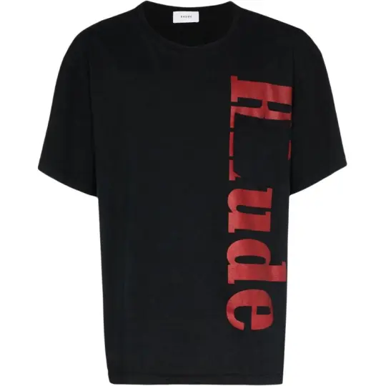 RHUDE T Shirts Men's Black Crew Neck Moderate Straight Fit