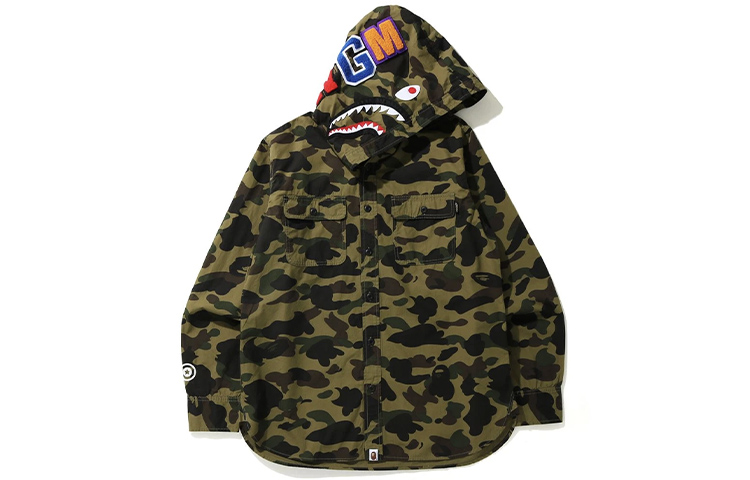 A BATHING APE Shark, camouflage shirt, square neckline