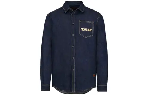 EVISU Shirts Men's Denim Blue Lapel Moderate Denim